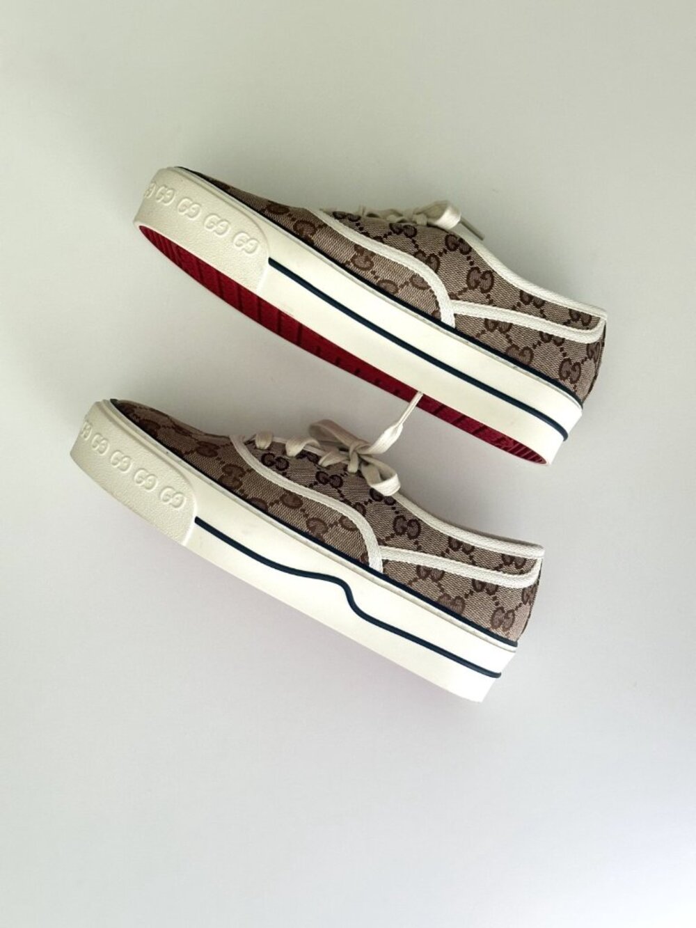 Women's GUCCI GG Logo Brown Canvas Tennis 1977 Platform Sneakers Size 37 - Picture 4 of 12